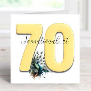 Carte à 70 ans sensationnelle, 70e anniversaire, célébration, carte de paon, soixante-dix, carte d'étape spéciale, respectueux de l'environnement