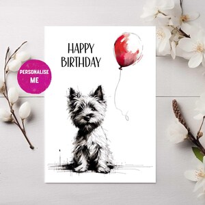 Tarjeta de cumpleaños de Cairn Terrier, tarjeta de felicitación para mamá de perro, en blanco por dentro, agregue su propio mensaje, tarjeta de Cairn Terrier, dibujo de perro