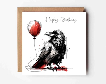 Raven Birthday Card | Bird Lover Greetings | Personalised Card