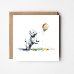 West Highland White Terrier Birthday Card Westie Greetings Card Cute Dog Greeting Blank Message Fine Art Card