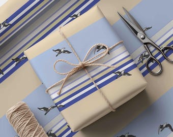 Carta da regalo con gabbiani in volo / Carta da regalo con gabbiani / Carta da regalo ecologica a righe