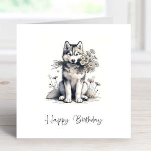 Carte d'anniversaire Husky Carte de race de chien Carte de voeux durable Carte Husky sibérien
