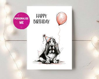 Biglietto di auguri di compleanno Basset Hound / Biglietto di auguri personalizzato con razza di cane / Auguri personalizzati