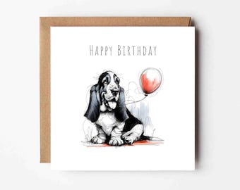 Biglietto di auguri di compleanno per Basset Hound / Auguri di auguri per la razza del cane / Mamma Basset