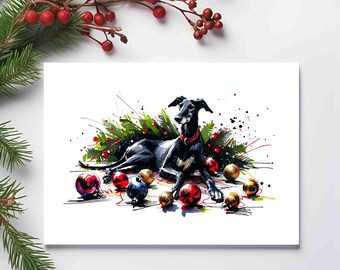 Carte de Noël de lévrier | Carte de voeux festive de race de chien