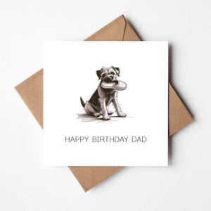 Biglietto di auguri di compleanno per papà di cane, biglietto con interno vuoto per Border Terrier, regalo per papà di cane e genitore
