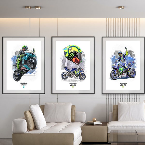 Valentino Rossi Set van 3 digitale prints | Nr.46 | De dokter | Digitale illustratie