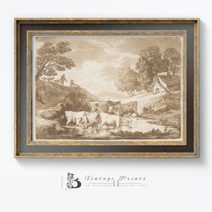 Vintage Watercolor Landscape with Cows by Thomas Gainsborough  - Digital Download - c. 1885 - Digitally Enhanced and High Resolution
