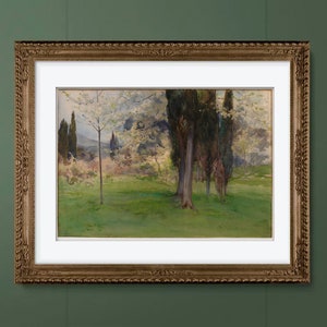 Spring Landscape with Trees - Vintage Watercolor Art by Onorato Carlandi - Digital Download  - Digitally Enhanced and High Resolution