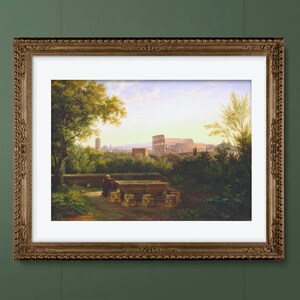 Vintage Oil Painting Print of Colosseum View from Farnese Gardens  - Digital Download - c. 1800s - Digitally Enhanced and High Resolution