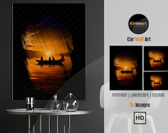 Silhouette boat print, digital download art, modern abstract art, sea landscape art, nautical wall decor, digital wall art