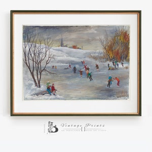 Vintage Watercolor Print of Swimming Hole in January by Eva Peterson - Digital Download -c 1938 -  Digitally Enhanced and High Resolution