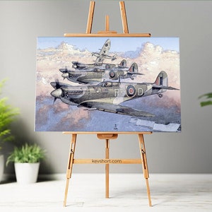 Spitfire Wall Art Print, Spitfire Canvas Painting, Aviation Art, Airplane Wall Decor, Digital Download, Printable Art
