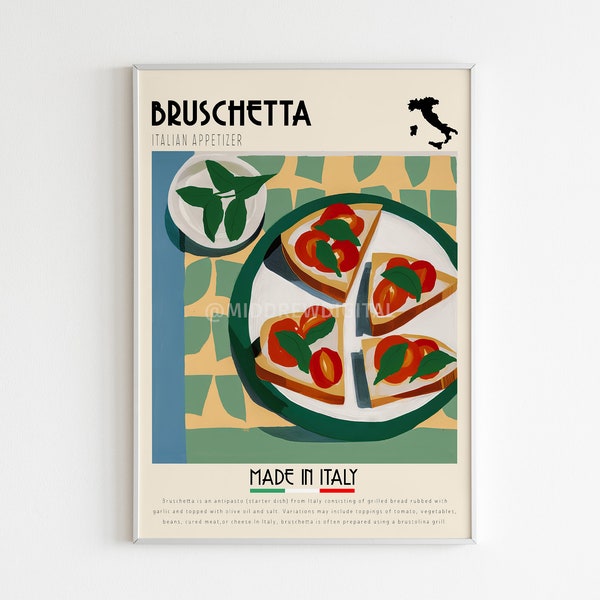 Bruschetta Poster, Italian Food Poster, Pasta Print, Cafe Wall Art, Retro, Vintage Print, Digital Print, Bar Art Kitchen Decor, Printable