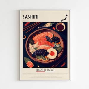 Sashimi Poster, Japanese Print, Food Poster, Cafe Wall Art, Retro, Vintage , Digital Print, Bar Art Kitchen Decor, High Quality Printable