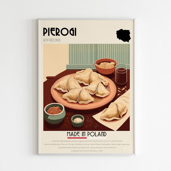 Pierogi Poster, Food Print, Modern Kitchen Decor, Poland Food, Chef Print, Cafe Poster, Vintage Wall Art, Bar Art, Digital Print