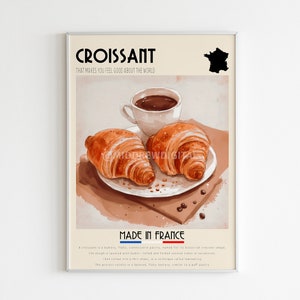 Croissant Poster, French Food Poster, Cafe Print, Retro, Vintage Print, Digital Print, Bar Art Kitchen Decor,Wall Art High Quality Printable