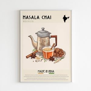 Masala Chai Poster, Indian Tea Print, Kitchen Wall Art, Cafe Print, Asian Poster,Indian Cuisine,Vintage Wall Print, Tea Lover, Digital Print