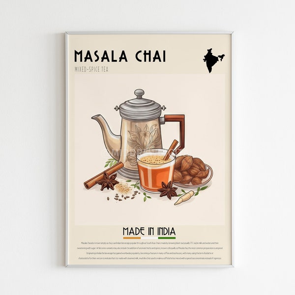 Masala Chai Poster, Indian Tea Print, Kitchen Wall Art, Cafe Print, Asian Poster,Indian Cuisine,Vintage Wall Print, Tea Lover, Digital Print