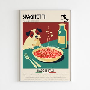 Spaghetti Poster , Italian Food Poster,  Pasta Print, Cafe Wall Art, Retro, Vintage Print, Digital Print, Bar Art Kitchen Decor, Printable