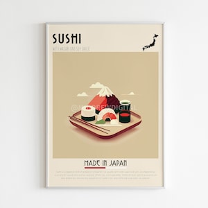 Sushi Poster, Japanese Print, Food Poster, Cafe Wall Art, Retro, Vintage Print, Digital Print, Bar Art Kitchen Decor, Printable