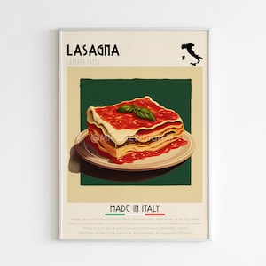 Lasagna Poster, Italian Food Poster, Cafe Print, Pasta Art, Vintage Print, Digital Print, Bar Art Kitchen Wall Art High Quality Printable