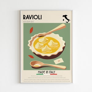 Ravioli Poster, Italian Food Poster, Pasta Poster, Cafe Print, Retro, Vintage Print, Digital Print, Bar Art Kitchen Decor,Wall Art Printable