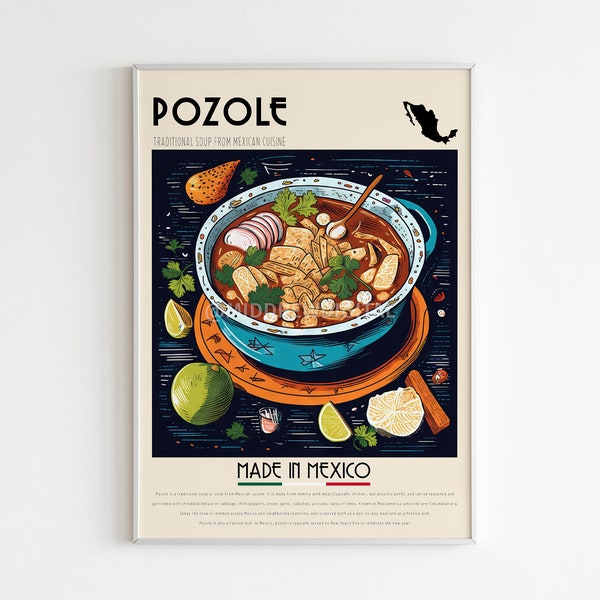 Pozole Poster, Mexican Food Print, Pozole Art, Mexico Street Food, Kitchen Wall Decor, Cafe Print, Mexican Cuisine,Pozole Soup,Digital Print