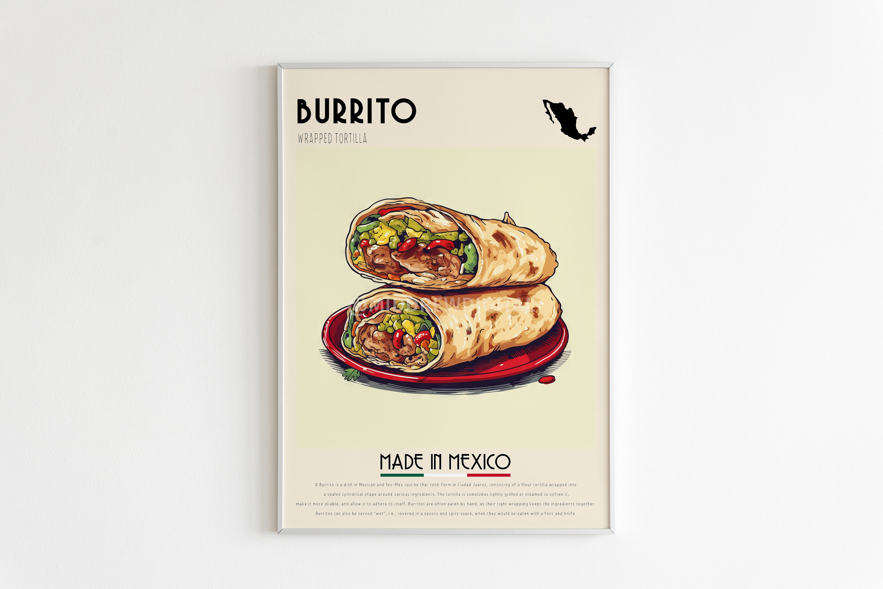 Burrito Poster, Mexican Food Print, Burrito Art, Kitchen Wall Decor, Mexican Cuisine, Tacos, Mexico Poster, Cafe Print,Bar Art,Digital Print