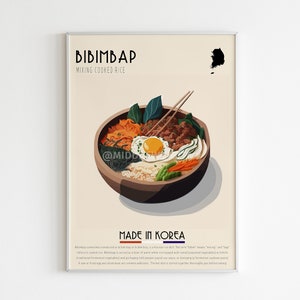 Cartel de Bibimbap, Impresión de comida coreana, Arte de cocina moderno, Decoración de pared de cafetería, Cartel de chef, Arte de bar, Impresión vintage, Regalo de casa retro, Impresión digital