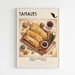 Tamales Poster, Mexican Kitchen Food Print, Cafe Wall Art, Mexican Cuisine, Tacos, Burrito, Tamale, Kitchen Wall Poster, Digital Print