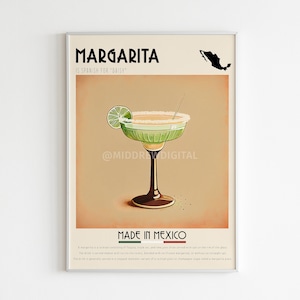 Margarita Poster, Cocktail Print, Kitchen Decor, Vintage Bar Art, Cafe Wall Design, Digital Print, Indian Art, House Gift