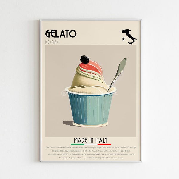 Gelato Poster, Italian Food Poster, Cafe Print, Ice Cream, Vintage Print, Digital Print, Bar Art Kitchen Wall Art High Quality Printable