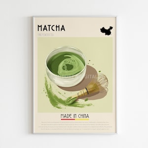 Matcha Poster, Matcha Tea Print, Asian Food Art, Japanese Poster, Chinese Tea Lover, Kitchen Wall Art, Cafe Print, Coffee Art, Digital Print