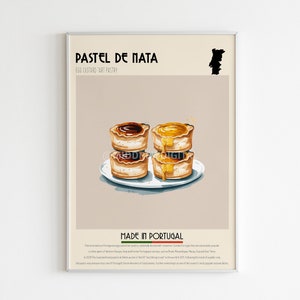 Pastel De Nata Poster, Portuguese Food Print,Retro Poster,Kitchen Wall Art, Cafe Decor,Home Poster,Lizbon Poster, Portugal Art,Digital Print