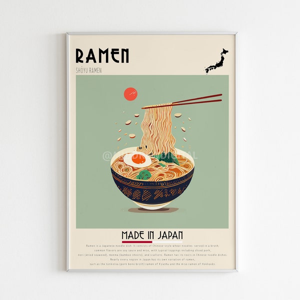 Ramen Poster, Japanese Print, Food Poster, Cafe Wall Art, Retro, Vintage Print, Digital Print, Bar Art Kitchen Decor, Printable