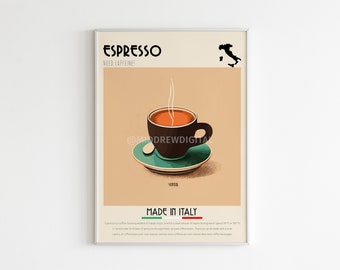 Espresso Poster, Coffee Print, Italian Coffee, Retro Poster, Cafe Wall Art, Kitchen Decor, Home Poster, Minimalist Gift, Digital Print