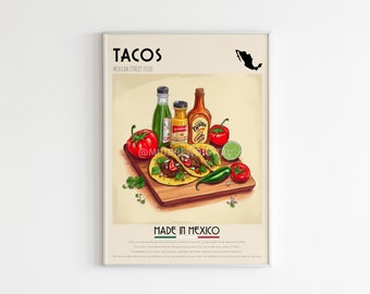 Tacos Poster, Mexican Taco Food Print, Kitchen Wall Art, Taco Art, Cafe Print, Mexico Poster,Tacos Picture,Digital Print, Mexico City,Juarez