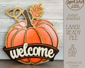 Fall welcome sign SVG for fall laser cut files with welcome pumpkin SVG and hello fall svg for door hanger svg