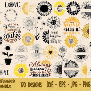 Pacchetto SVG di girasole per mezzo girasole in formato SVG per clipart di fiori per cricut di girasole e decalcomania di girasole con semplice estate in formato SVG di girasole