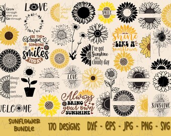 Sunflower SVG bundle for half sunflower svg for flower clipart for sunflower cricut and sunflower decal with simple sunflower svg summer