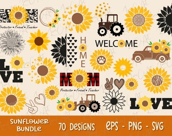 Sunflower SVG bundle with half sunflower design for custom tumbler decal with simple sunflower svg for sunflower cricut file for sublimation