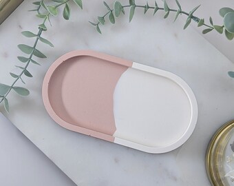 Concrete Jesmonite Decorative Oval Tray In Pink & White