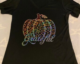 spangle Fall/Grateful women's BLING v-neck tee