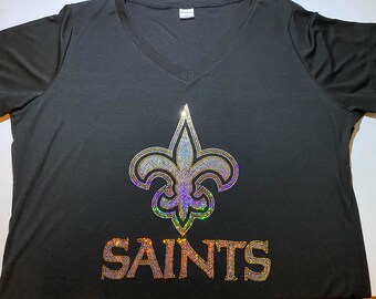 spangle NO Who Dats inspired womens BLING vnecks