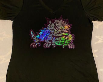 spangle horned frogs inspired women's BLING vneck