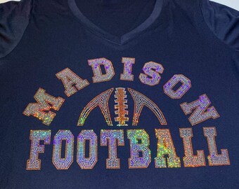 Spangle Madison Football inspired Women's BLING Vnecks