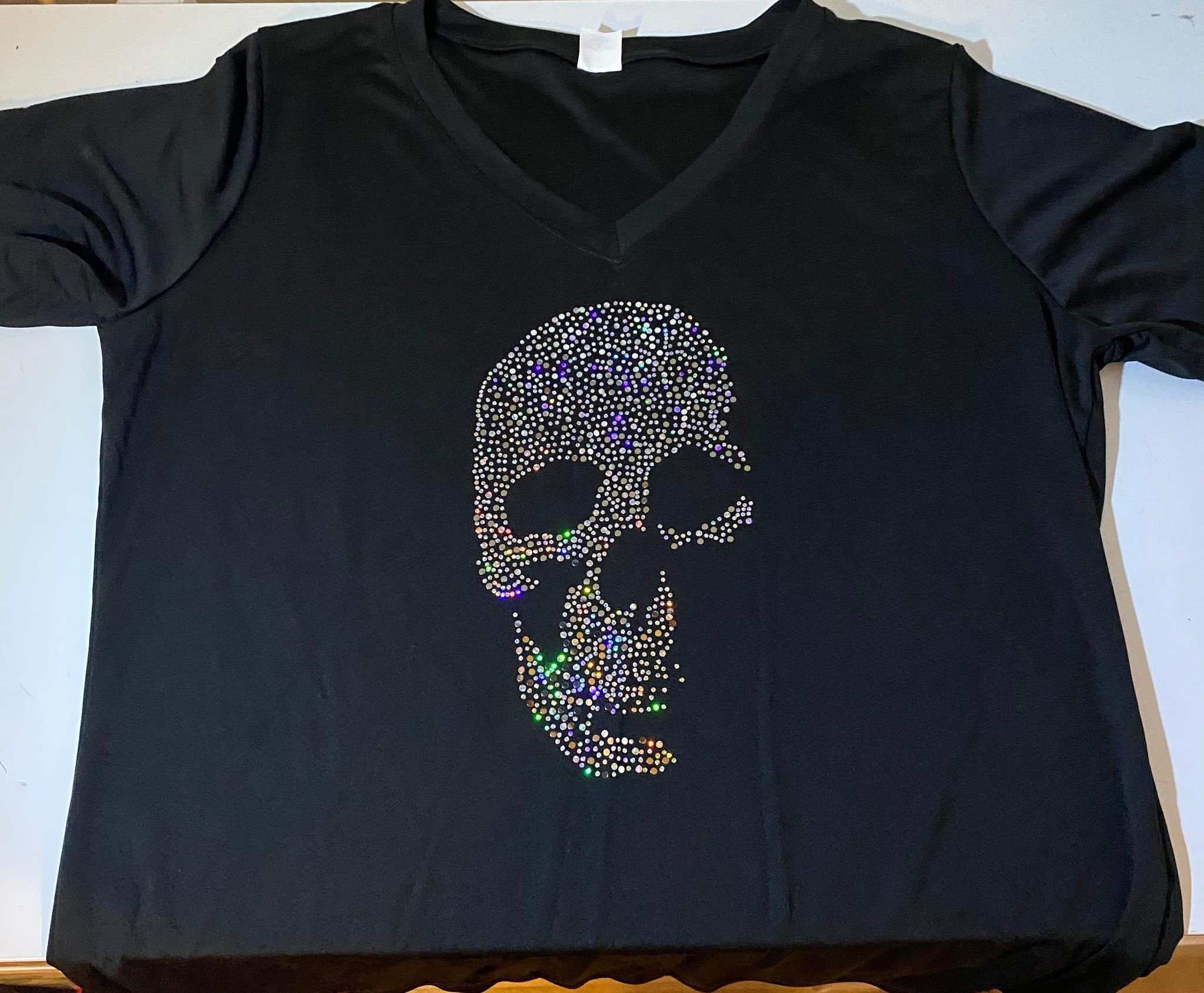 GRANCY】Skull Rhinestone Design T-shirt（Bling Skull Shirts