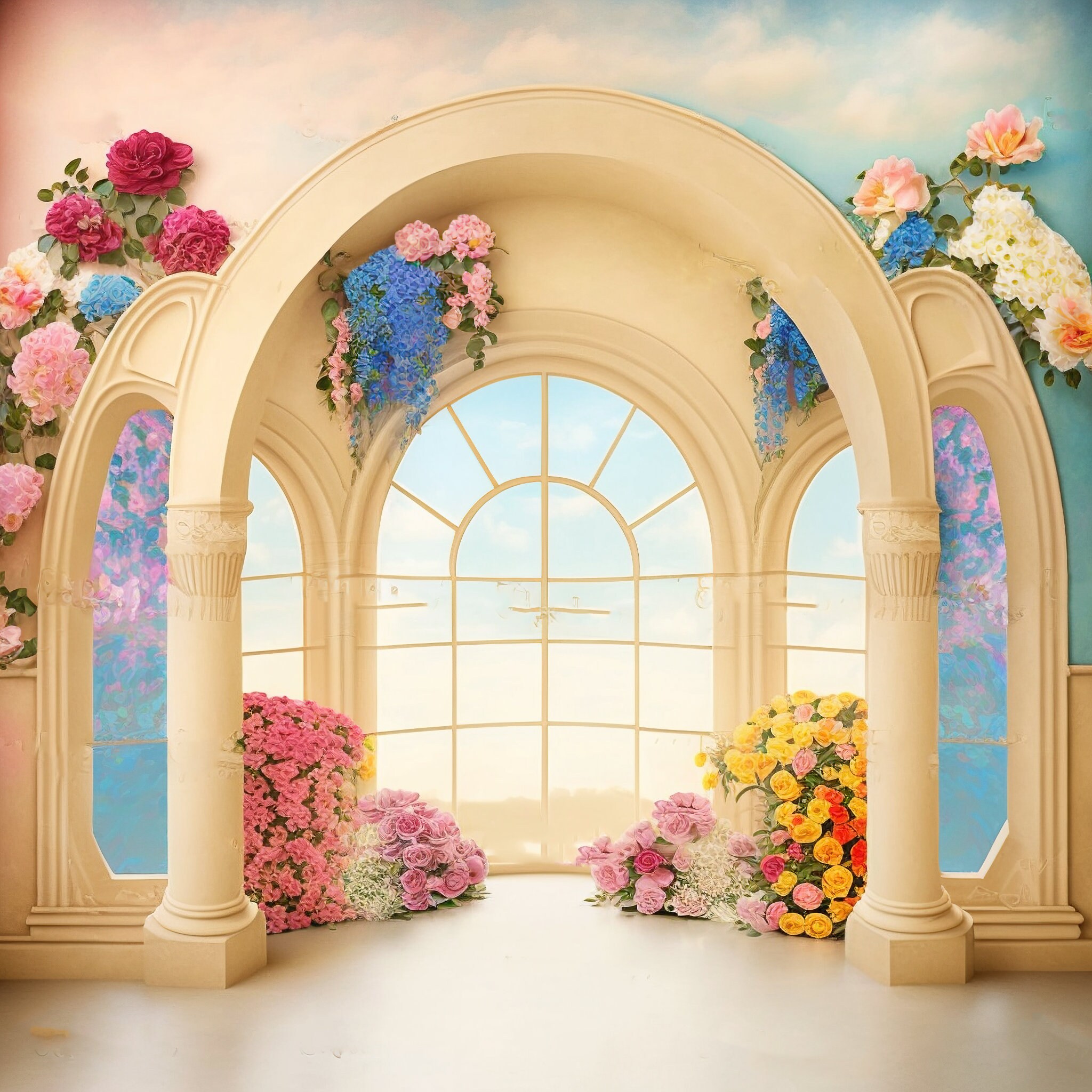 Overlooking Design Backdrop Creatively Designed Floral Arches Digital Backdrop Overlays: Maternity ...