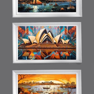 3 Original Beautiful Australian Aboriginal Prints 3 digital prints Eclectic cultural storytelling art Opera House Harbor Bridge Botany bay